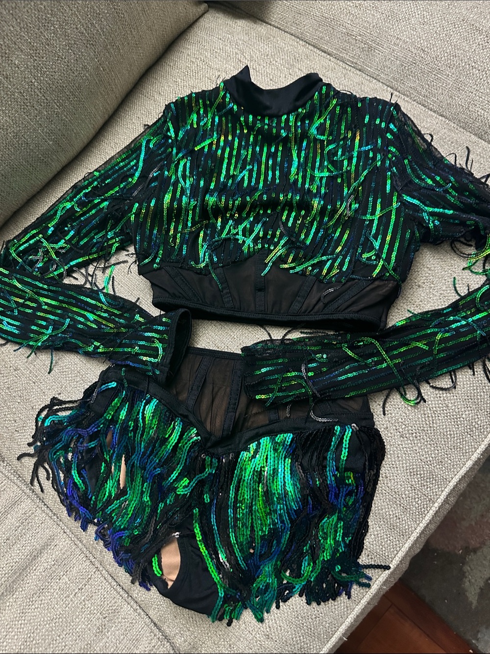 tenth House- Green & Blue Sequin Fringe Two-Piece Set
